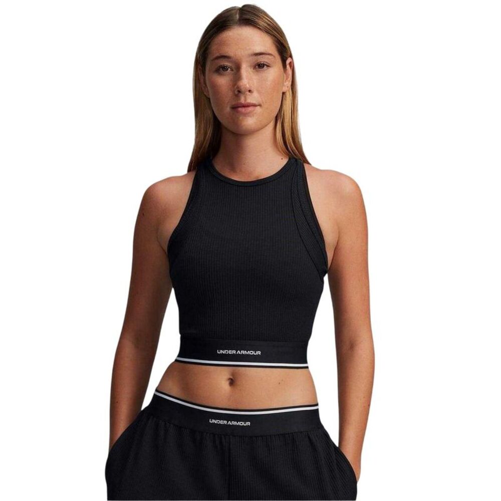 Under Armour Womens/Ladies Meridian Cropped Slim Sleeveless Tank Top / Black